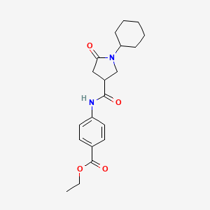 molecular formula C20H26N2O4 B11166164 Ethyl 4-{[(1-cyclohexyl-5-oxopyrrolidin-3-yl)carbonyl]amino}benzoate 
