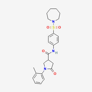 molecular formula C24H29N3O4S B11166571 N-[4-(azepan-1-ylsulfonyl)phenyl]-1-(2-methylphenyl)-5-oxopyrrolidine-3-carboxamide 