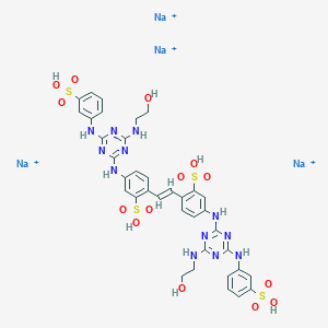 molecular formula C36H36N12Na4O14S4+4 B111666 4,4'-Bis((4-((2-hydroxyethyl)amino)-6-(m-sulphoanilino)-1,3,5-triazin-2-yl)amino)stilbene-2,2'-disulphonic acid, sodium salt CAS No. 16324-27-9
