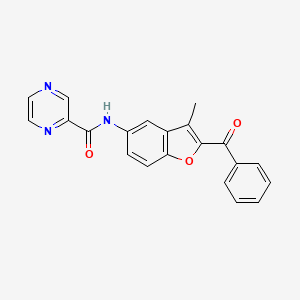 molecular formula C21H15N3O3 B11167730 N~2~-(2-benzoyl-3-methyl-1-benzofuran-5-yl)-2-pyrazinecarboxamide 