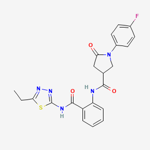 molecular formula C22H20FN5O3S B11167764 N-{2-[(5-ethyl-1,3,4-thiadiazol-2-yl)carbamoyl]phenyl}-1-(4-fluorophenyl)-5-oxopyrrolidine-3-carboxamide 