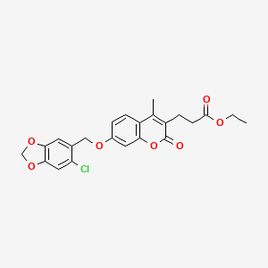 molecular formula C23H21ClO7 B11167871 ethyl 3-{7-[(6-chloro-1,3-benzodioxol-5-yl)methoxy]-4-methyl-2-oxo-2H-chromen-3-yl}propanoate 