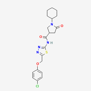 molecular formula C20H23ClN4O3S B11167897 N-{5-[(4-chlorophenoxy)methyl]-1,3,4-thiadiazol-2-yl}-1-cyclohexyl-5-oxopyrrolidine-3-carboxamide 