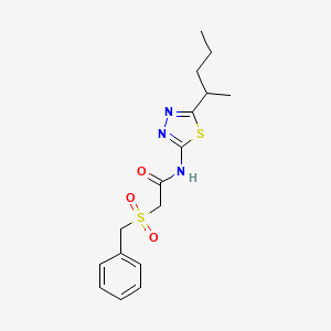 molecular formula C16H21N3O3S2 B11168168 N-[5-(1-Methyl-butyl)-[1,3,4]thiadiazol-2-yl]-2-phenylmethanesulfonyl-acetamide 