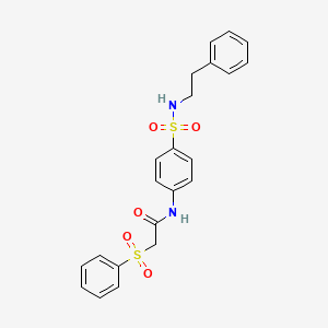 molecular formula C22H22N2O5S2 B11168759 N-{4-[(2-phenylethyl)sulfamoyl]phenyl}-2-(phenylsulfonyl)acetamide 
