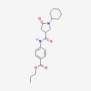 molecular formula C21H28N2O4 B11168773 Propyl 4-{[(1-cyclohexyl-5-oxopyrrolidin-3-yl)carbonyl]amino}benzoate 