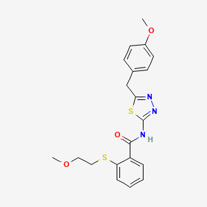 molecular formula C20H21N3O3S2 B11168954 N-[5-(4-methoxybenzyl)-1,3,4-thiadiazol-2-yl]-2-[(2-methoxyethyl)sulfanyl]benzamide 