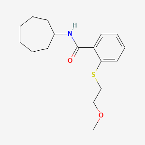 molecular formula C17H25NO2S B11169206 N-cycloheptyl-2-[(2-methoxyethyl)sulfanyl]benzamide 