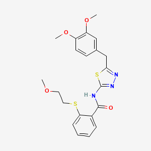 molecular formula C21H23N3O4S2 B11169858 N-[5-(3,4-dimethoxybenzyl)-1,3,4-thiadiazol-2-yl]-2-[(2-methoxyethyl)sulfanyl]benzamide 