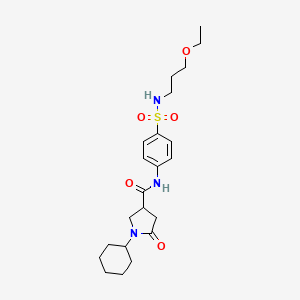 molecular formula C22H33N3O5S B11170056 1-cyclohexyl-N-{4-[(3-ethoxypropyl)sulfamoyl]phenyl}-5-oxopyrrolidine-3-carboxamide 