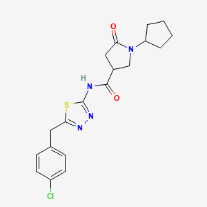 molecular formula C19H21ClN4O2S B11171036 N-[5-(4-chlorobenzyl)-1,3,4-thiadiazol-2-yl]-1-cyclopentyl-5-oxopyrrolidine-3-carboxamide 
