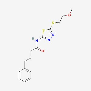 molecular formula C15H19N3O2S2 B11171098 N-{5-[(2-methoxyethyl)sulfanyl]-1,3,4-thiadiazol-2-yl}-4-phenylbutanamide 