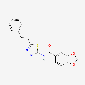 molecular formula C18H15N3O3S B11174218 N-[5-(2-phenylethyl)-1,3,4-thiadiazol-2-yl]-1,3-benzodioxole-5-carboxamide 