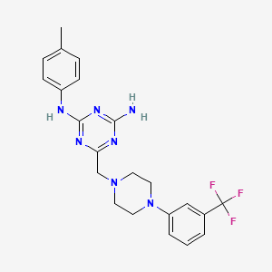 molecular formula C22H24F3N7 B11175355 N-(4-methylphenyl)-6-({4-[3-(trifluoromethyl)phenyl]piperazin-1-yl}methyl)-1,3,5-triazine-2,4-diamine 