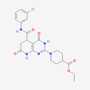 molecular formula C22H24ClN5O5 B11175882 Ethyl 1-{5-[(3-chlorophenyl)carbamoyl]-4-hydroxy-7-oxo-5,6,7,8-tetrahydropyrido[2,3-d]pyrimidin-2-yl}piperidine-4-carboxylate 
