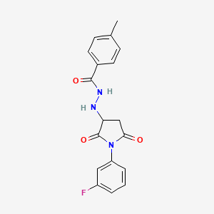 molecular formula C18H16FN3O3 B11176057 N'-[1-(3-fluorophenyl)-2,5-dioxopyrrolidin-3-yl]-4-methylbenzohydrazide 