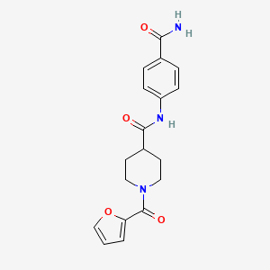 molecular formula C18H19N3O4 B11176178 N-(4-carbamoylphenyl)-1-(furan-2-ylcarbonyl)piperidine-4-carboxamide 