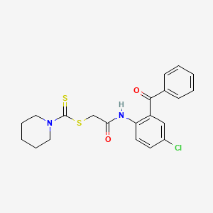 molecular formula C21H21ClN2O2S2 B11176844 2-{[4-Chloro-2-(phenylcarbonyl)phenyl]amino}-2-oxoethyl piperidine-1-carbodithioate 