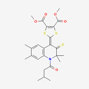 molecular formula C25H29NO5S3 B11177092 dimethyl 2-(2,2,6,7-tetramethyl-1-(3-methylbutanoyl)-3-thioxo-2,3-dihydro-4(1H)-quinolinylidene)-1,3-dithiole-4,5-dicarboxylate 