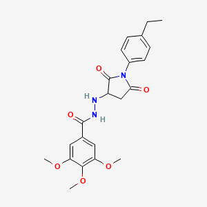 molecular formula C22H25N3O6 B11177230 N'-[1-(4-ethylphenyl)-2,5-dioxopyrrolidin-3-yl]-3,4,5-trimethoxybenzohydrazide 