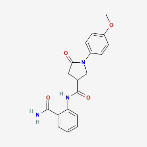 molecular formula C19H19N3O4 B11177505 N-(2-carbamoylphenyl)-1-(4-methoxyphenyl)-5-oxopyrrolidine-3-carboxamide 