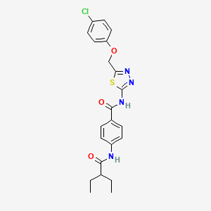 molecular formula C22H23ClN4O3S B11177546 N-{5-[(4-chlorophenoxy)methyl]-1,3,4-thiadiazol-2-yl}-4-[(2-ethylbutanoyl)amino]benzamide 