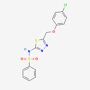 molecular formula C15H12ClN3O3S2 B11177756 N-{5-[(4-chlorophenoxy)methyl]-1,3,4-thiadiazol-2-yl}benzenesulfonamide 
