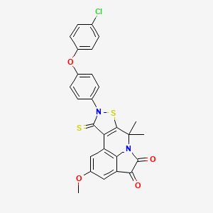 molecular formula C27H19ClN2O4S2 B11177897 9-[4-(4-chlorophenoxy)phenyl]-2-methoxy-7,7-dimethyl-10-thioxo-9,10-dihydro-7H-isothiazolo[5,4-c]pyrrolo[3,2,1-ij]quinoline-4,5-dione 
