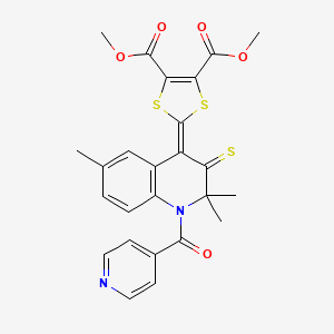 molecular formula C25H22N2O5S3 B11177955 dimethyl 2-[2,2,6-trimethyl-1-(pyridin-4-ylcarbonyl)-3-thioxo-2,3-dihydroquinolin-4(1H)-ylidene]-1,3-dithiole-4,5-dicarboxylate 