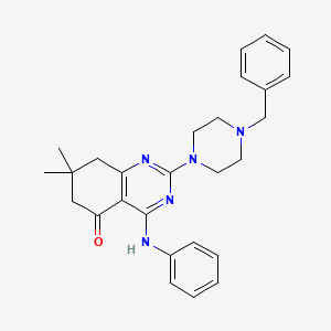 molecular formula C27H31N5O B11178150 4-anilino-2-(4-benzylpiperazino)-7,7-dimethyl-7,8-dihydro-5(6H)-quinazolinone 