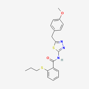 molecular formula C20H21N3O2S2 B11178203 N-[5-(4-methoxybenzyl)-1,3,4-thiadiazol-2-yl]-2-(propylsulfanyl)benzamide 