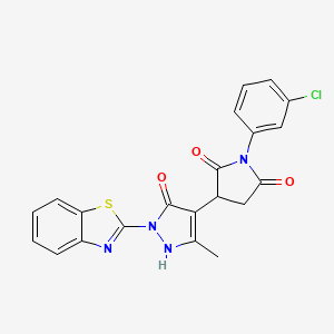 molecular formula C21H15ClN4O3S B11178314 3-[1-(1,3-benzothiazol-2-yl)-5-hydroxy-3-methyl-1H-pyrazol-4-yl]-1-(3-chlorophenyl)pyrrolidine-2,5-dione 
