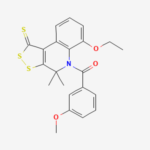 molecular formula C22H21NO3S3 B11178624 (6-ethoxy-4,4-dimethyl-1-thioxo-1,4-dihydro-5H-[1,2]dithiolo[3,4-c]quinolin-5-yl)(3-methoxyphenyl)methanone 