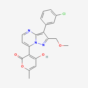molecular formula C20H16ClN3O4 B11178629 3-[3-(3-chlorophenyl)-2-(methoxymethyl)pyrazolo[1,5-a]pyrimidin-7-yl]-4-hydroxy-6-methyl-2H-pyran-2-one 