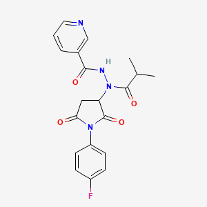 molecular formula C20H19FN4O4 B11178633 N'-[1-(4-fluorophenyl)-2,5-dioxopyrrolidin-3-yl]-N'-(2-methylpropanoyl)pyridine-3-carbohydrazide 