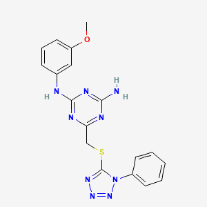 molecular formula C18H17N9OS B11179263 N-(3-methoxyphenyl)-6-{[(1-phenyl-1H-tetrazol-5-yl)sulfanyl]methyl}-1,3,5-triazine-2,4-diamine 