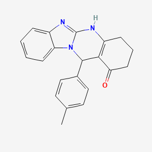 molecular formula C21H19N3O B11179953 12-(4-methylphenyl)-3,4,5,12-tetrahydrobenzimidazo[2,1-b]quinazolin-1(2H)-one 