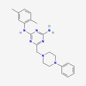 molecular formula C22H27N7 B11180182 N-(2,5-dimethylphenyl)-6-[(4-phenylpiperazin-1-yl)methyl]-1,3,5-triazine-2,4-diamine 