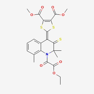 molecular formula C23H23NO7S3 B11180203 dimethyl 2-{1-[ethoxy(oxo)acetyl]-2,2,8-trimethyl-3-thioxo-2,3-dihydroquinolin-4(1H)-ylidene}-1,3-dithiole-4,5-dicarboxylate 