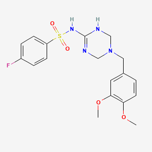 molecular formula C18H21FN4O4S B11180310 N-[5-(3,4-dimethoxybenzyl)-1,4,5,6-tetrahydro-1,3,5-triazin-2-yl]-4-fluorobenzenesulfonamide 