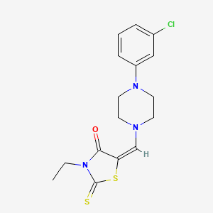 molecular formula C16H18ClN3OS2 B11180350 (5E)-5-{[4-(3-chlorophenyl)piperazin-1-yl]methylidene}-3-ethyl-2-thioxo-1,3-thiazolidin-4-one 