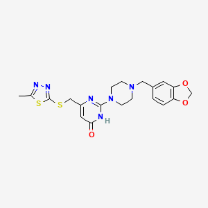molecular formula C20H22N6O3S2 B11180370 2-[4-(1,3-benzodioxol-5-ylmethyl)piperazin-1-yl]-6-{[(5-methyl-1,3,4-thiadiazol-2-yl)sulfanyl]methyl}pyrimidin-4(3H)-one 