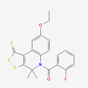 molecular formula C21H18FNO2S3 B11180413 (8-ethoxy-4,4-dimethyl-1-thioxo-1,4-dihydro-5H-[1,2]dithiolo[3,4-c]quinolin-5-yl)(2-fluorophenyl)methanone 