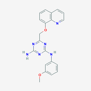 molecular formula C20H18N6O2 B11180501 N-(3-methoxyphenyl)-6-[(quinolin-8-yloxy)methyl]-1,3,5-triazine-2,4-diamine 