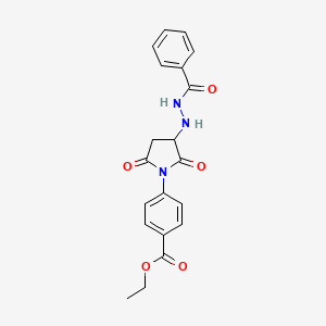 molecular formula C20H19N3O5 B11181050 Ethyl 4-{2,5-dioxo-3-[(phenylcarbonylamino)amino]azolidinyl}benzoate 