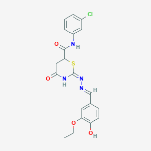 molecular formula C20H19ClN4O4S B11181074 N-(3-chlorophenyl)-2-[(2E)-2-(3-ethoxy-4-hydroxybenzylidene)hydrazinyl]-4-oxo-5,6-dihydro-4H-1,3-thiazine-6-carboxamide 