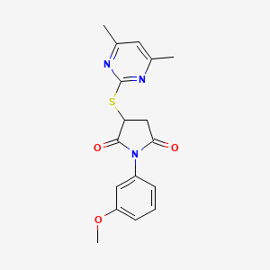 molecular formula C17H17N3O3S B11181081 3-[(4,6-Dimethylpyrimidin-2-yl)sulfanyl]-1-(3-methoxyphenyl)pyrrolidine-2,5-dione 