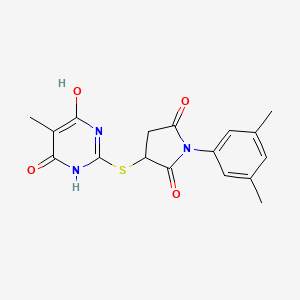 molecular formula C17H17N3O4S B11181141 3-[(4,6-Dihydroxy-5-methylpyrimidin-2-yl)sulfanyl]-1-(3,5-dimethylphenyl)pyrrolidine-2,5-dione 