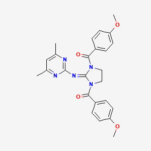 molecular formula C25H25N5O4 B11181148 N-[1,3-Bis(4-methoxybenzoyl)imidazolidin-2-ylidene]-4,6-dimethylpyrimidin-2-amine 