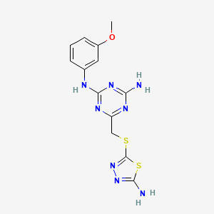 molecular formula C13H14N8OS2 B11181334 6-{[(5-amino-1,3,4-thiadiazol-2-yl)sulfanyl]methyl}-N-(3-methoxyphenyl)-1,3,5-triazine-2,4-diamine 